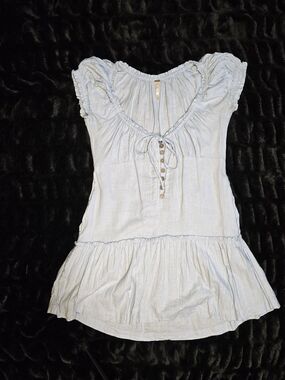 Light Blue Women's Peplum Tie-Neck Mini Dress